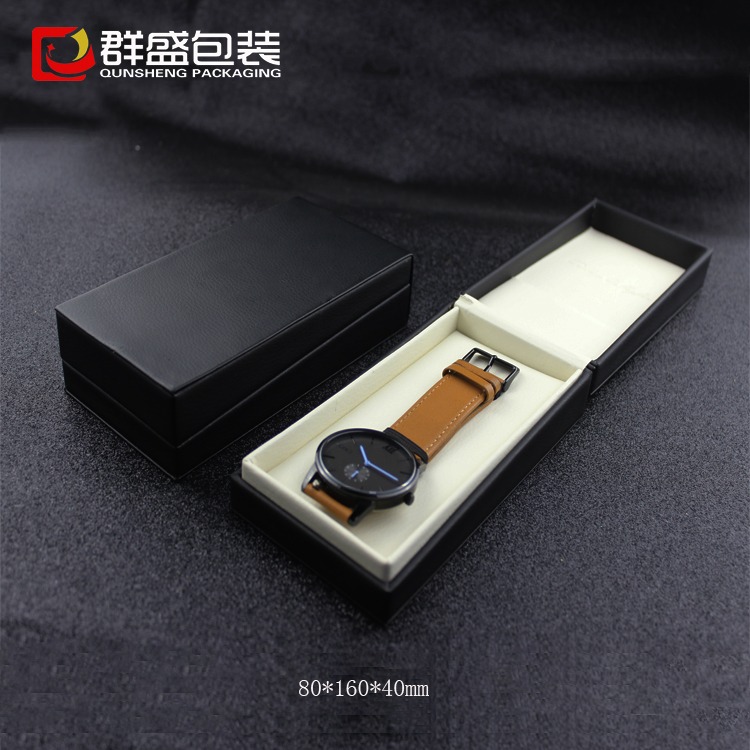 订做黑色手表包装盒 个性简约电子石英手表盒 竖开皮革盒子