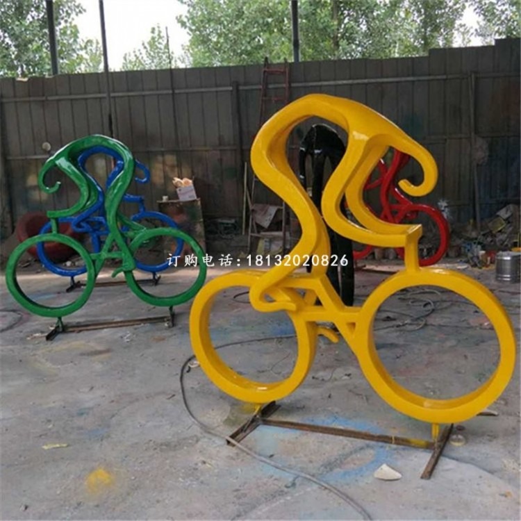 彩色骑自行车人物雕塑 玻璃钢抽象人物