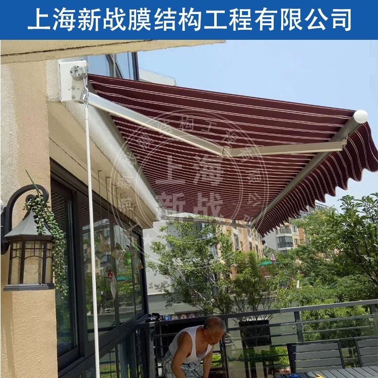 上海新战 厂家批发雨棚遮阳棚 折叠伸缩雨棚雨蓬 商铺户外手摇铝合金遮雨篷