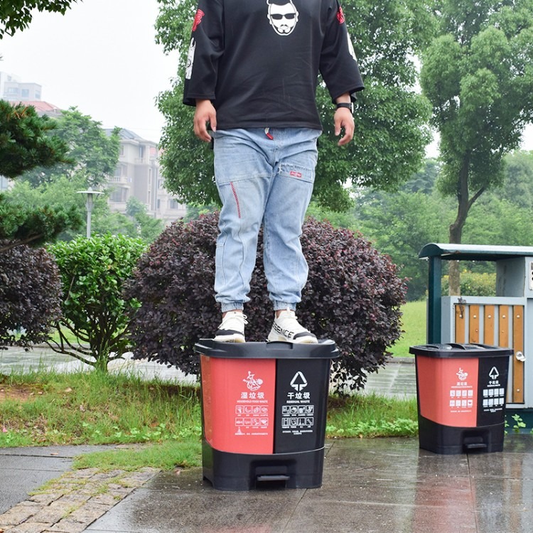 20L上海黑棕色垃圾桶 带盖双胞胎垃圾桶 干垃圾湿垃圾分类桶