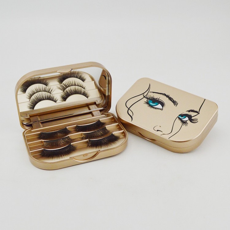 香槟金三对装假睫毛盒 工厂定制过UV3D打印高档睫毛盒