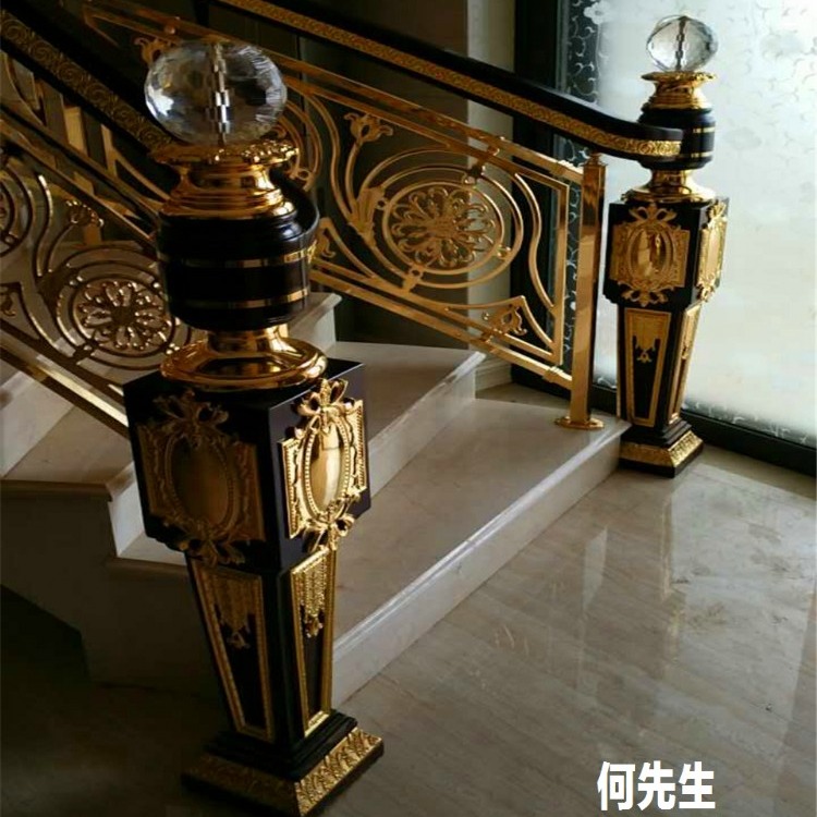 青古铜做旧铜楼梯栏杆 纯铜镂空雕刻护栏制作及保养