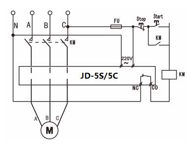 JD-5S/JD-5C智能电动机过载缺相保护器接线图