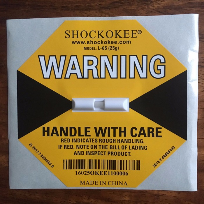 SHOCKOKEE防震标签 物流监测冲击指示器防震撞防跌荡条形码标贴