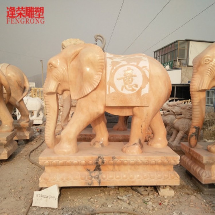 厂家批发晚霞红石雕雕塑大象吉祥如意象园林公司门口招财镇宅摆件