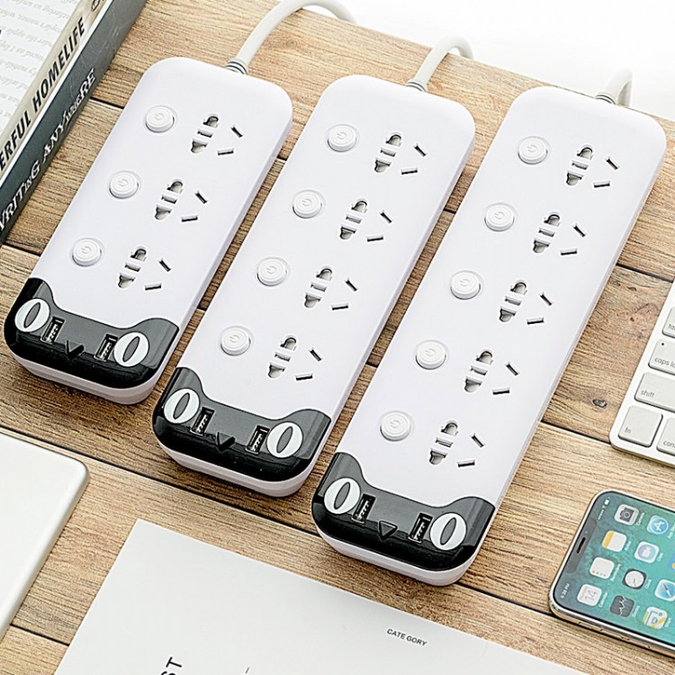 厂家OEM定制创意猫形接线板插排多孔多位智能充电桌面插座