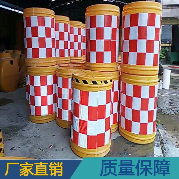 道路施工防撞圆形塑料桶 PVC红白塑料隔离墩