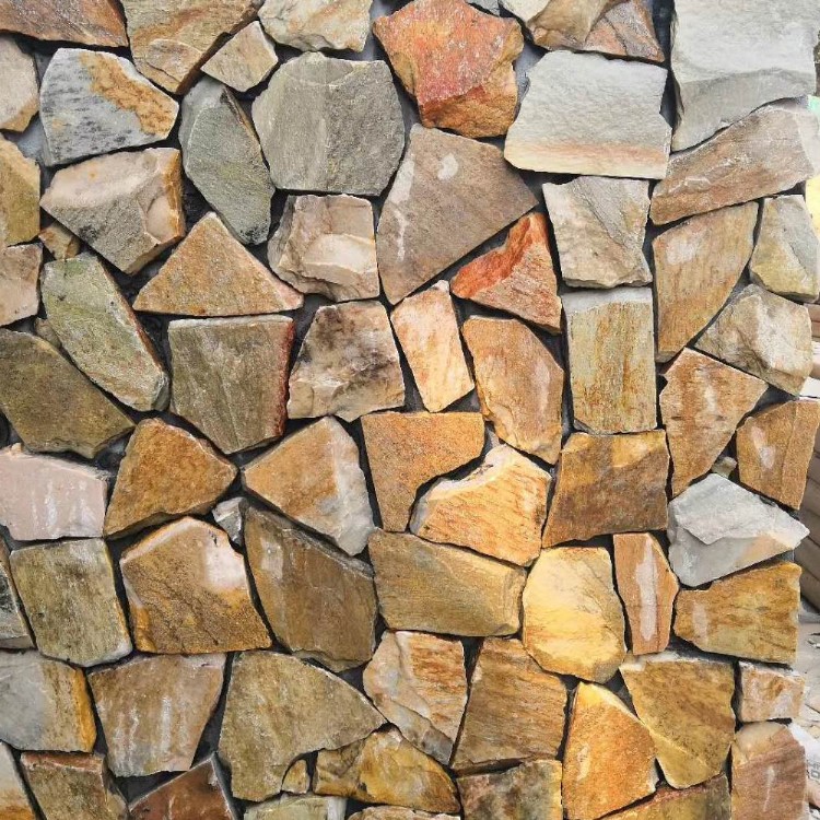 自然黄板岩碎拼 黄木纹碎拼 虎皮石碎拼专业设计页岩片板岩铺地砖