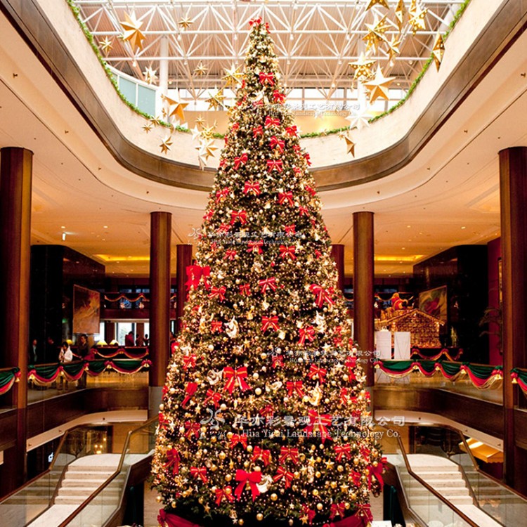 圣诞树彩灯，大型圣诞树定制，七彩变光圣诞树制作，红色圣诞树