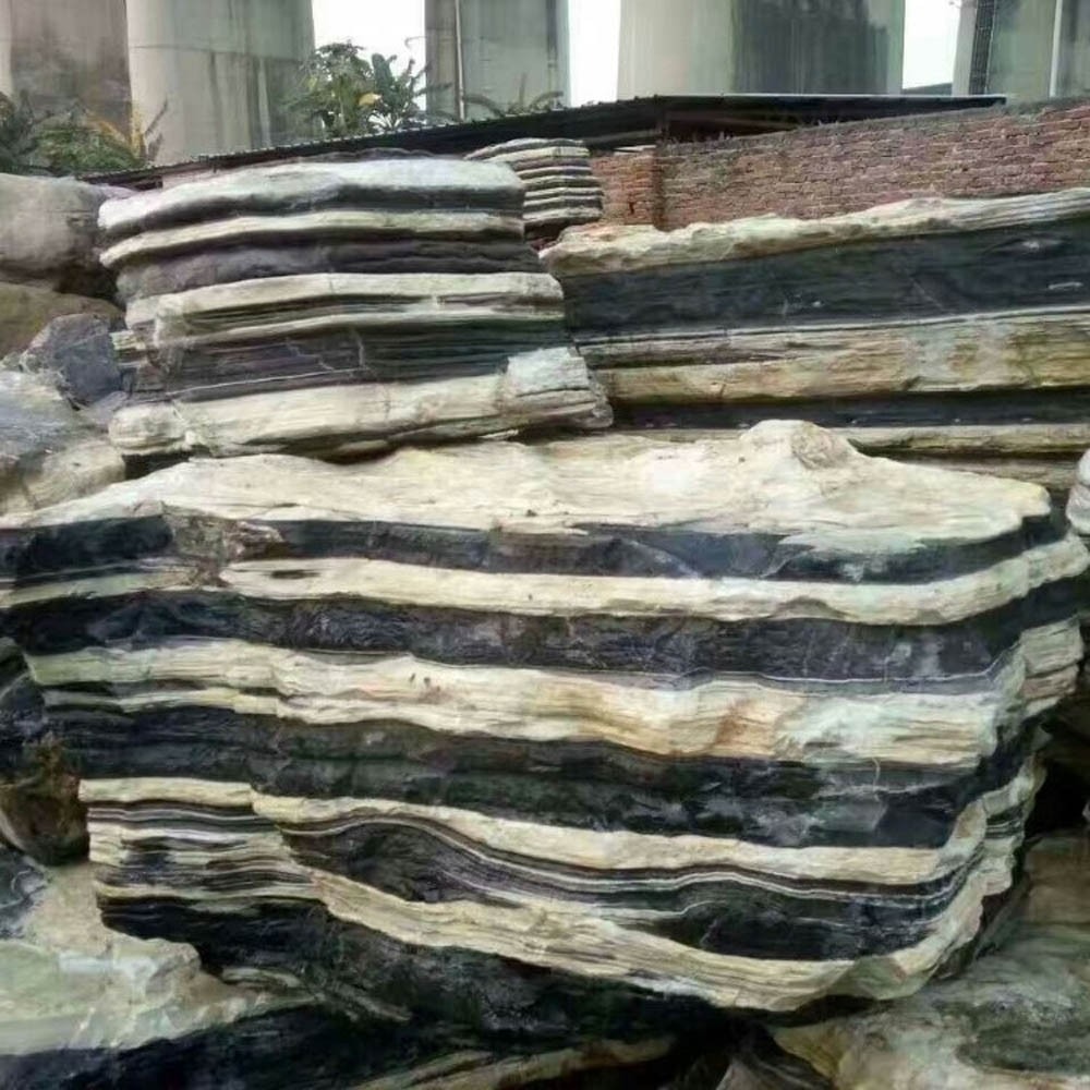 东升石业批发黑白道千层石 假山石 护坡石 多种规格